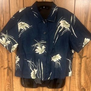 Women’s Floral Print 100% Linen Crop Top Buttoned down Shirt